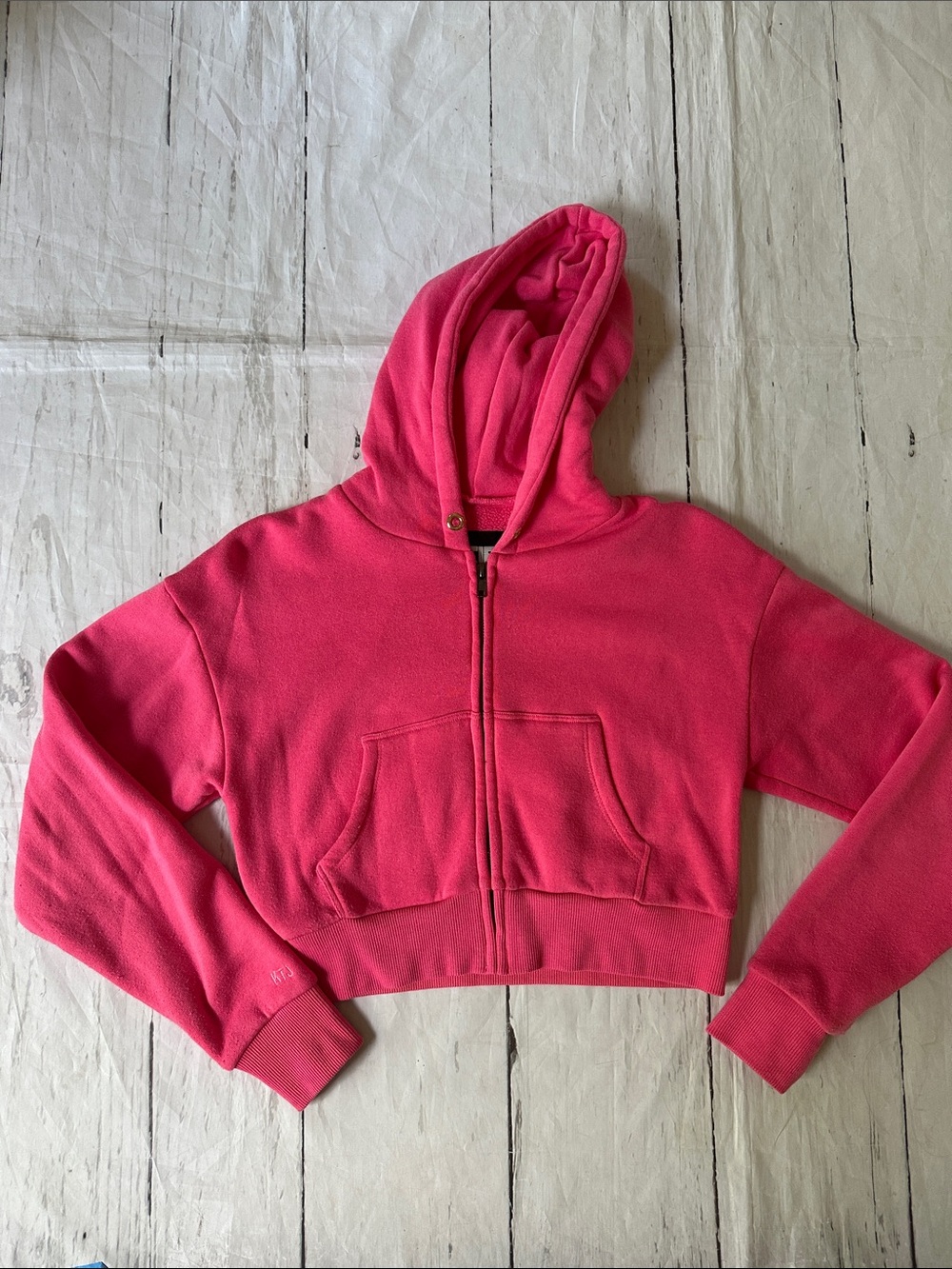 Katie J NYC Cropped Pink Zip Hoodie large